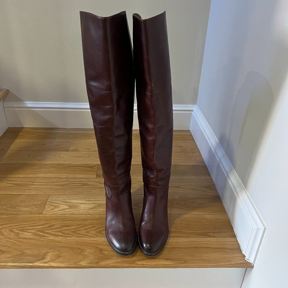J Crew Leather Over the Knee Boots in Spiced Raisin Size 9.5 Medium